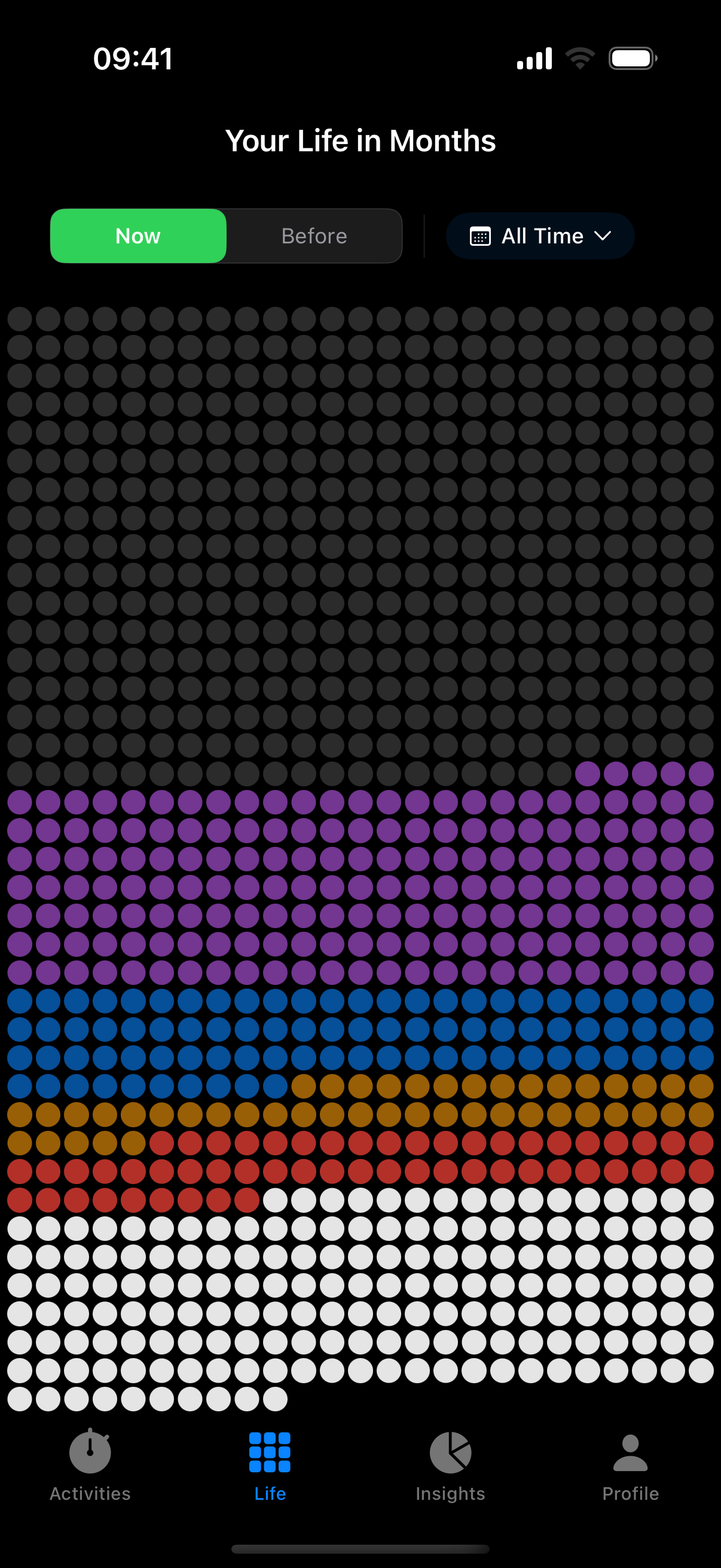 LifeAway life visualization showing your entire lifetime in months view to put time in perspective and stop life from slipping away